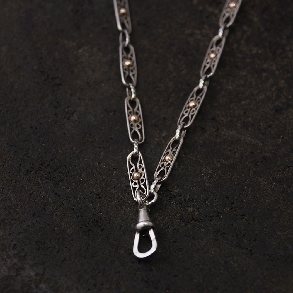 シルバー&ゴールドプレートボール フィリグリーアンティークチェーン 70cm