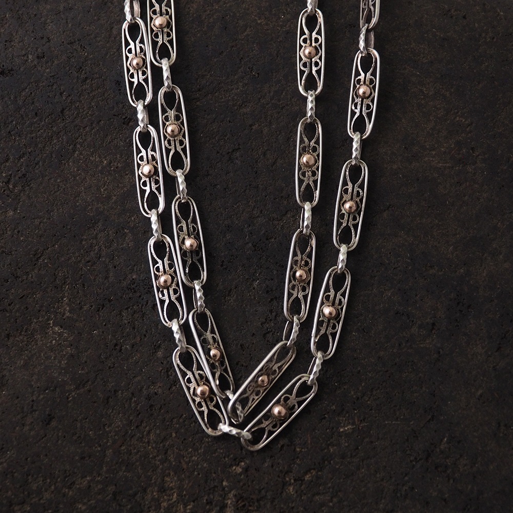 シルバー&ゴールドプレートボール フィリグリーアンティークチェーン 70cm