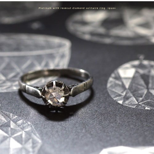プラチナ　ローズカットダイヤモンド　ソリティアリング（アンティークジュエリー）