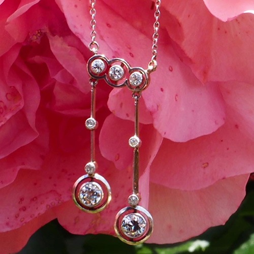 14金　ホワイトゴールド　オールドヨーロピアンカットダイヤモンド　ネグリジェネックレス