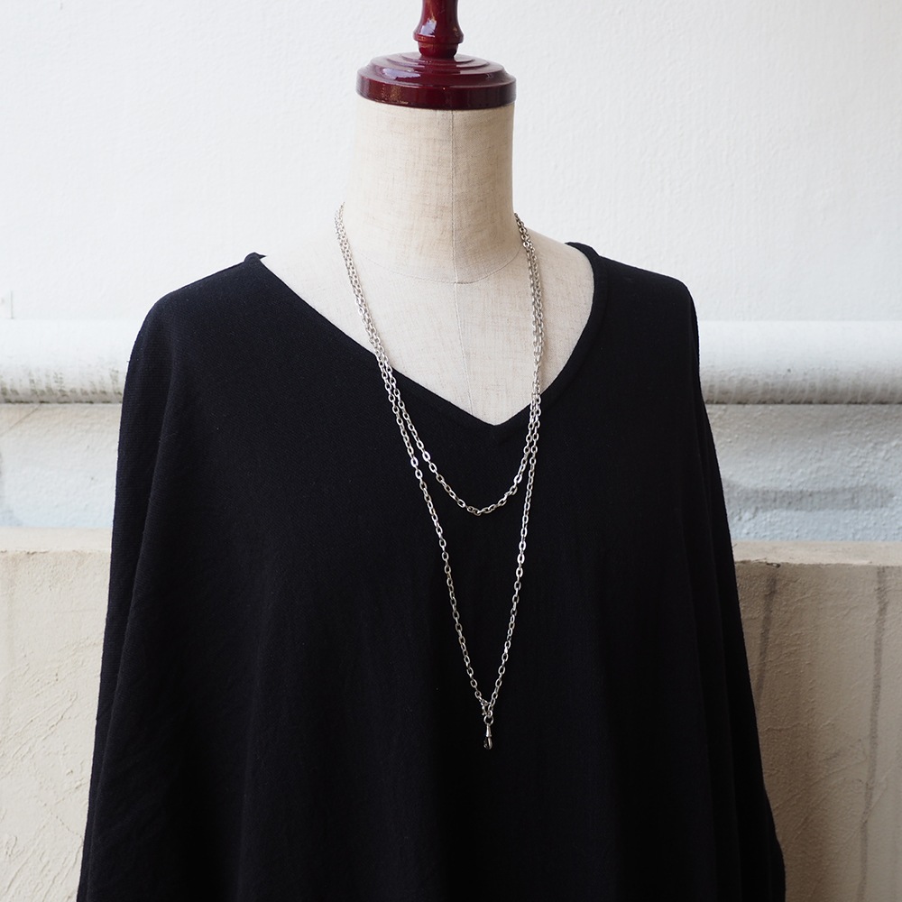 シルバー 2テキスチャーリンクアンティークチェーン　142cm