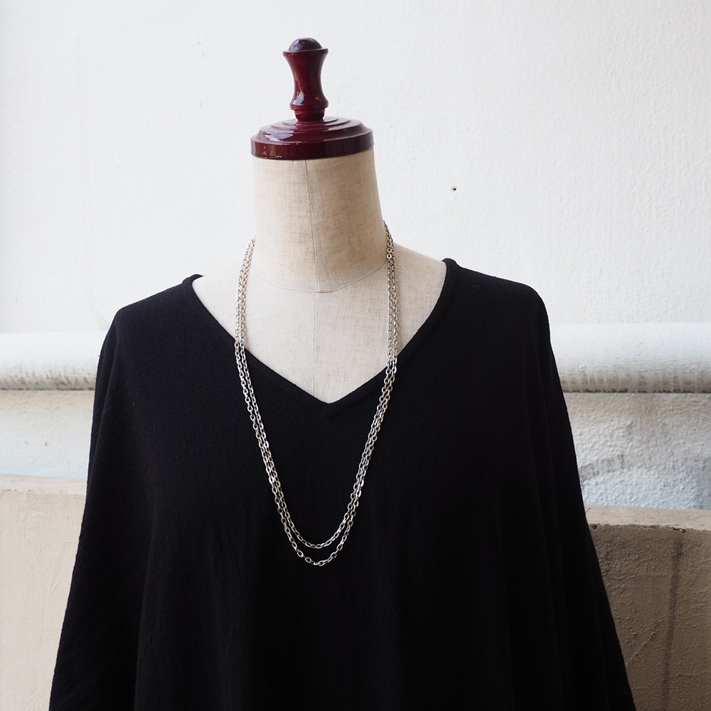 シルバー 2テキスチャーリンクアンティークチェーン　142cm