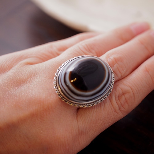 シルバー　ビッグ　バンデッドアゲート　リング