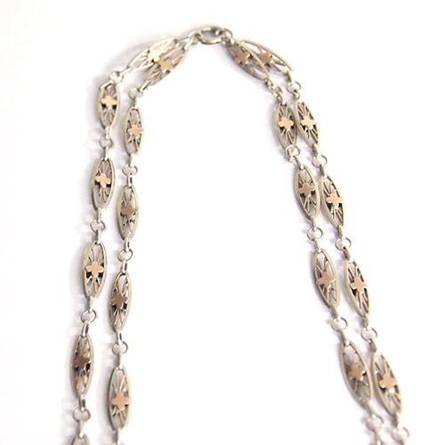 シルバー＆ゴールドプレート　クロス　フレンチフィリグリネックレス140cm