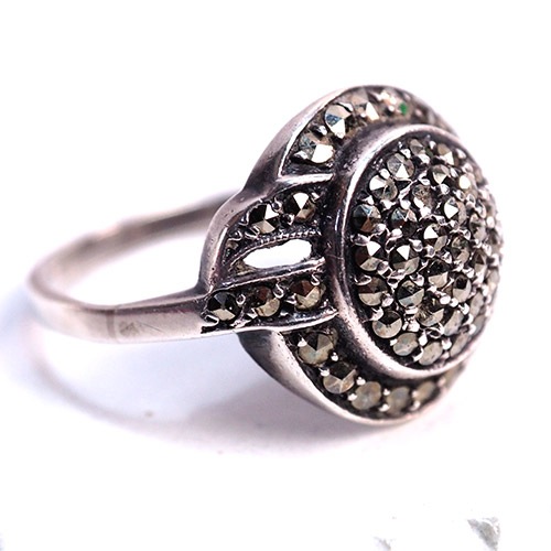 シルバー　マーカサイト　アールデコリング