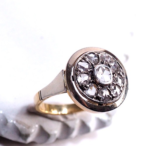 18金　ローズカットダイヤモンド　サークルデザインリング （アンティークジュエリー）