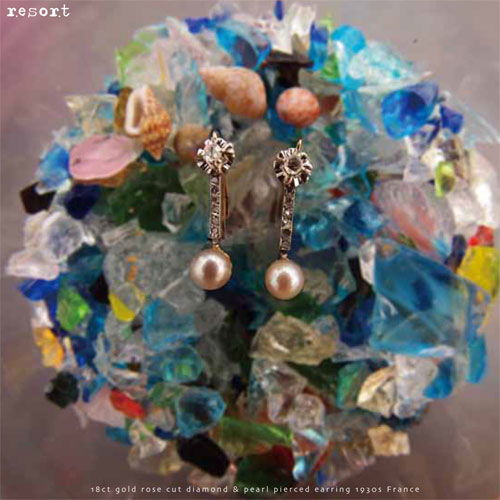 18金　パール＆ローズカットダイヤモンド　アールデコピアス