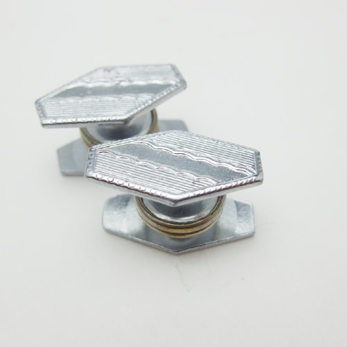 SOLD-アールデコ　クローム　スナップカフス　縦六角形