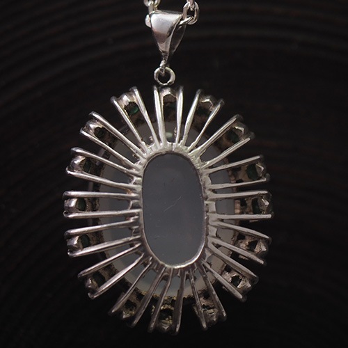 シルバー　天然ムーンストーン&エメラルド　ペンダント