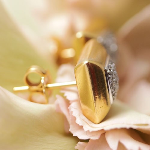 18金　ダイヤモンドパヴェセッティング　スクエアピアス（アンティークジュエリー）