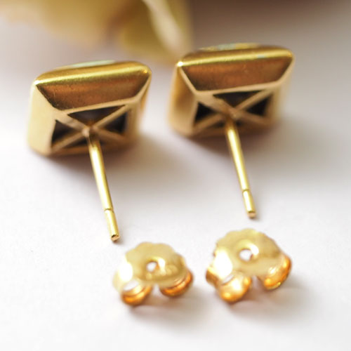 18金　ダイヤモンドパヴェセッティング　スクエアピアス（アンティークジュエリー）