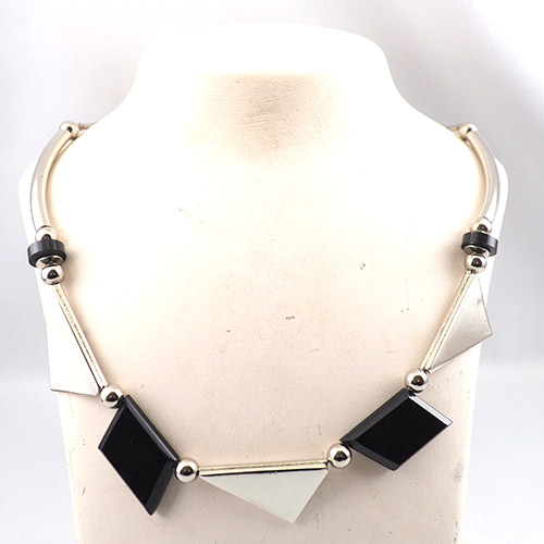 Jacob Bengel ジャコブベンゲル　ブラックガラリす　クロームアールデコネックレス