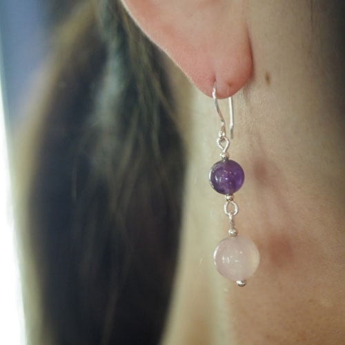 フィンランド シルバー　アメシスト＆ローズクォーツ　ピアス（北欧 ヴィンテージジュエリー）