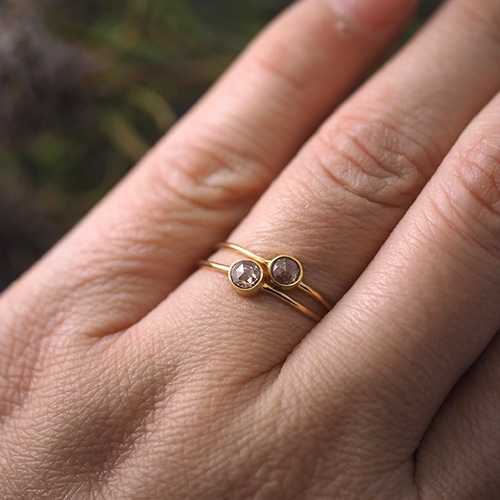 18金 シャンパンブラウン ローズカットダイヤモンド スキニーリング