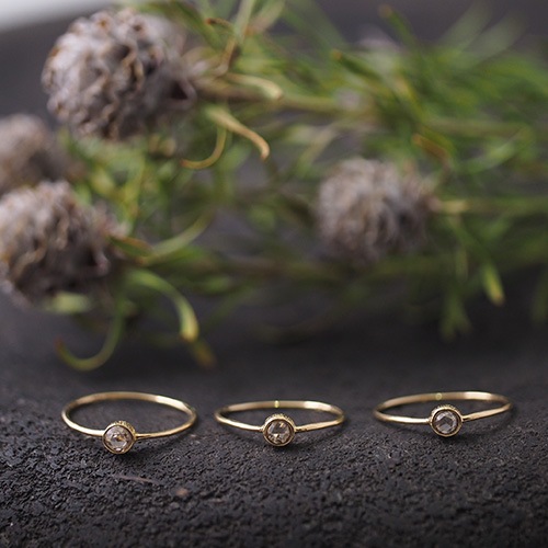 18金 シャンパンブラウン ローズカットダイヤモンド スキニーリング