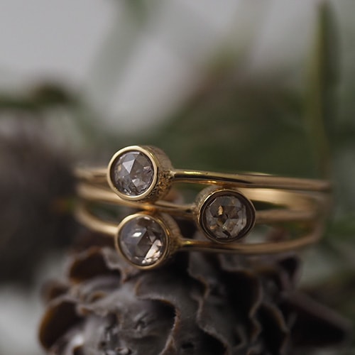 18金 シャンパンブラウン ローズカットダイヤモンド スキニーリング