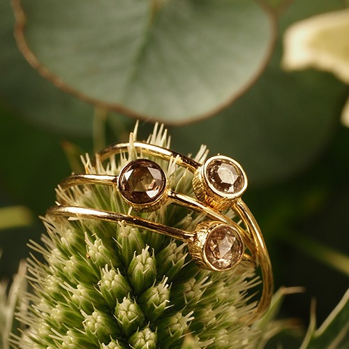 18金 シャンパンブラウン ローズカットダイヤモンド スキニーリング