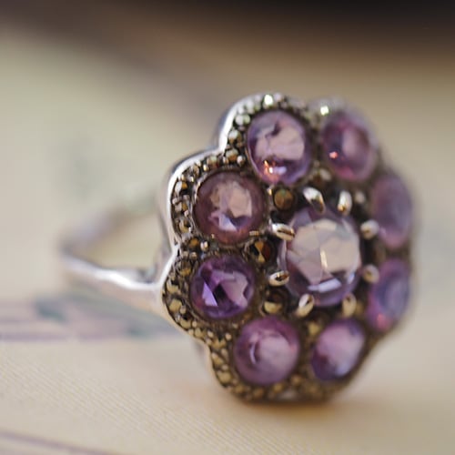 シルバー　アメシスト＆マーカサイト　リング