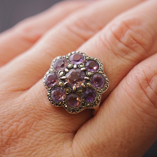 シルバー　アメシスト＆マーカサイト　リング