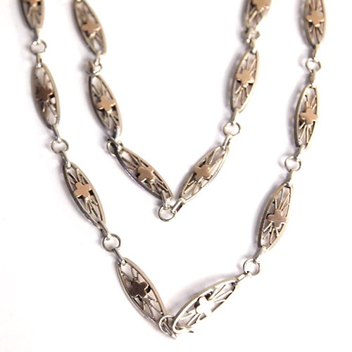 シルバー＆ゴールドプレート　クロス　フレンチフィリグリネックレス140cm