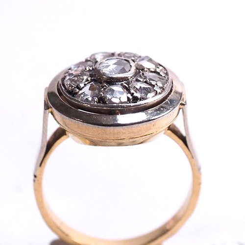 18金　ローズカットダイヤモンド　サークルデザインリング （アンティークジュエリー）