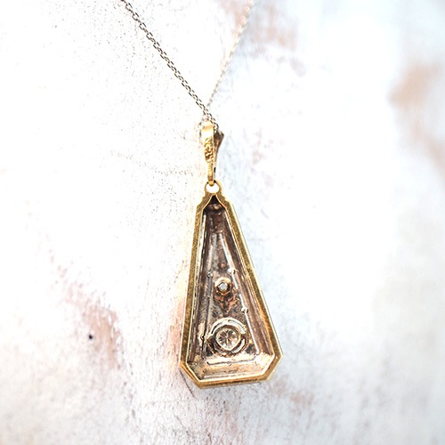 14金　ダイヤモンド　ミルグレイン　アールデコペンダント