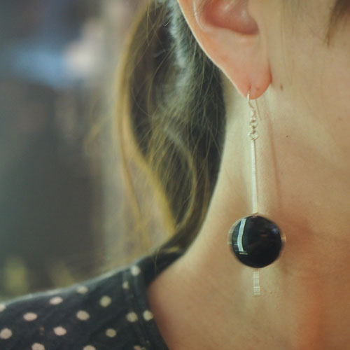 シルバー　フィンランド　オニキスロングピアス（北欧ヴィンテージジュエリー）