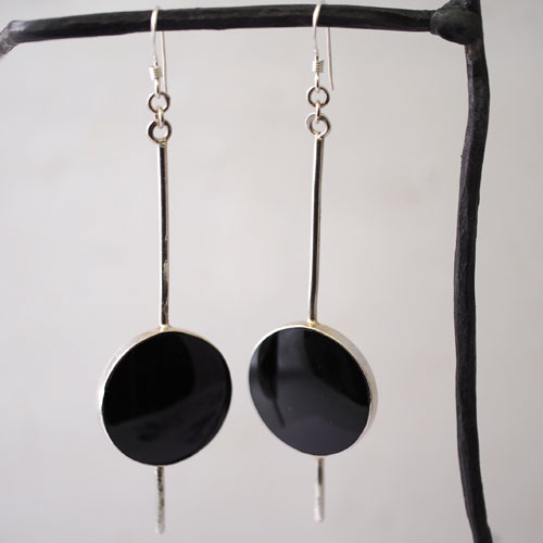 シルバー　フィンランド　オニキスロングピアス（北欧ヴィンテージジュエリー）