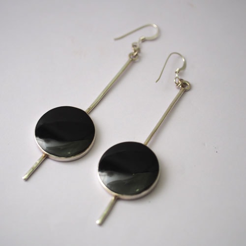 シルバー　フィンランド　オニキスロングピアス（北欧ヴィンテージジュエリー）