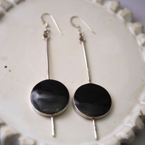 シルバー　フィンランド　オニキスロングピアス（北欧ヴィンテージジュエリー）