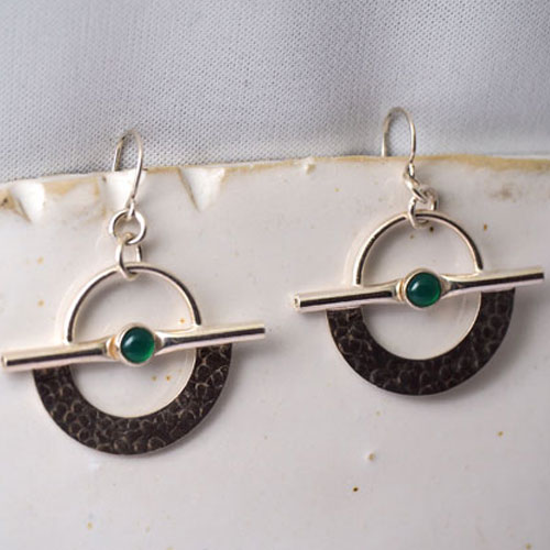 シルバー　フィンランド　グリーンアゲートピアス（北欧　ヴィンテージジュエリー）