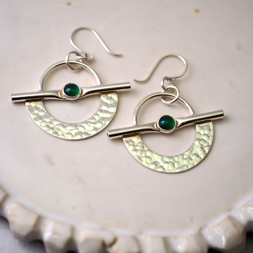 シルバー　フィンランド　グリーンアゲートピアス（北欧　ヴィンテージジュエリー）