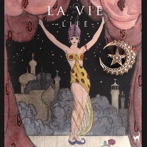 15金　シードパール　スター＆ムーン　ブローチ