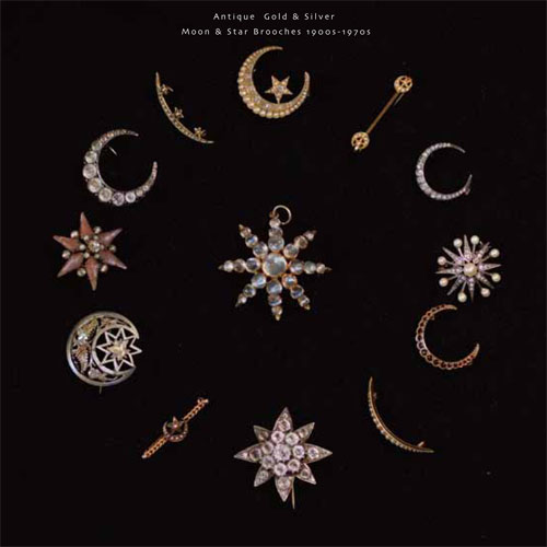 18金　ダイヤモンド＆シードパール　ムーン＆クレセントブローチ