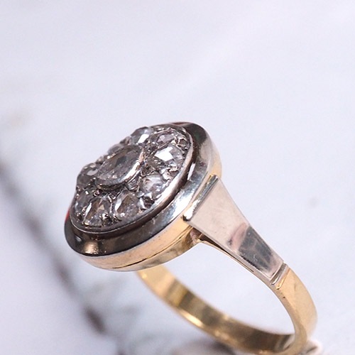 18金　ローズカットダイヤモンド　サークルデザインリング （アンティークジュエリー）