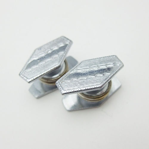 SOLD-アールデコ　クローム　スナップカフス　縦六角形