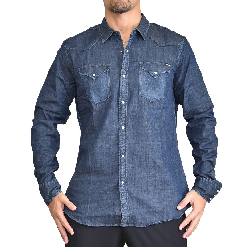 Sale 大きいサイズ メンズ Replay リプレイ 長袖シャツ 7oz ブルーデニムシャツ Aged 1year Xxl Xxxl 大きいサイズのメンズ服専門店 Deff