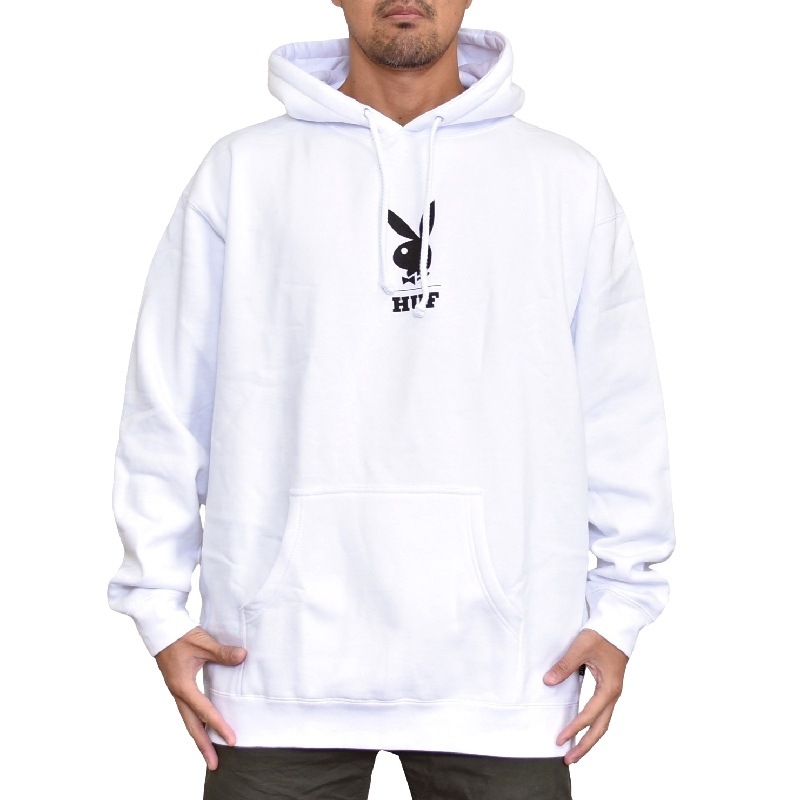Sale 大きいサイズ メンズ Huf ハフ Playboy プレイボーイ May Cover P O Hoodie プルオーバー パーカー スウェット 裏起毛 白 ホワイト Xl Xxl 大きいサイズのメンズ服専門店 Deff