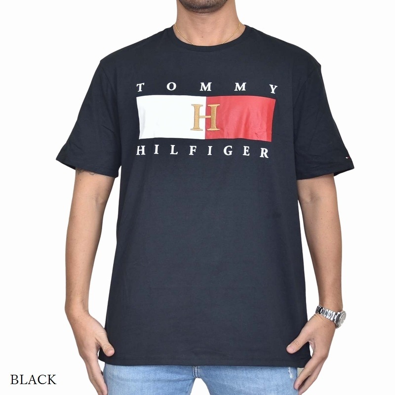 大きいサイズメンズ Tommy Hilfiger トミーヒルフィガー 半袖ｔシャツ クルーネック ロゴプリント 白 ホワイト 黒 ブラック 赤 レッド Xl Xxl Xxxl メール便対応 M便 1 1 大きいサイズのメンズ服専門店 Deff