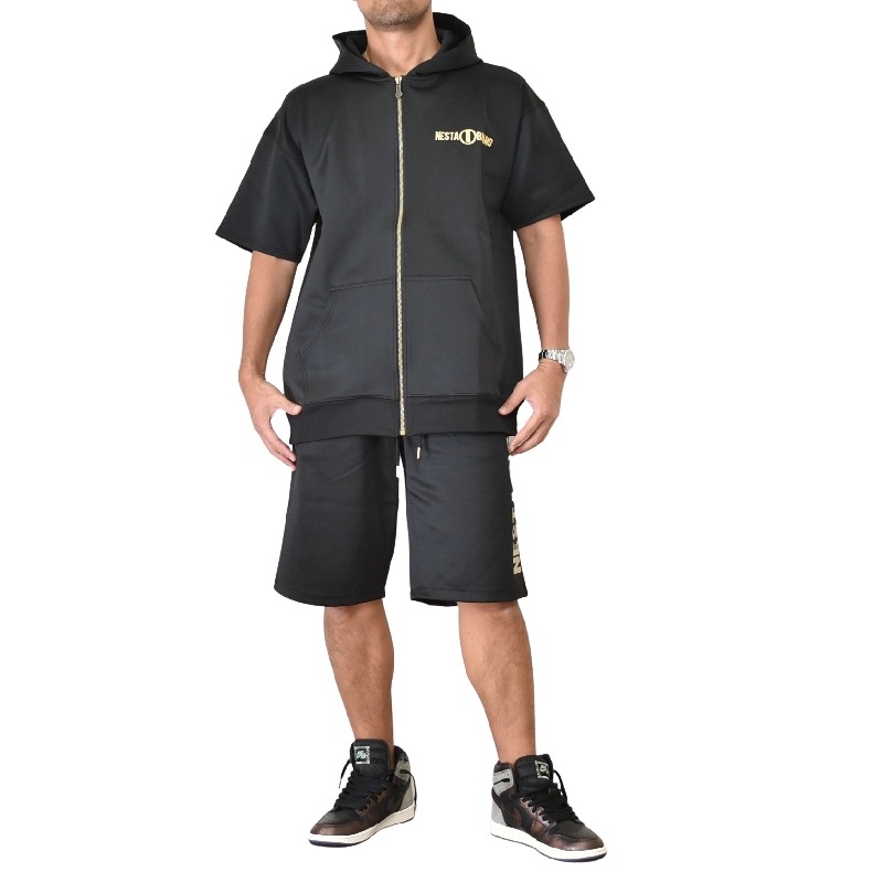 大きいサイズ メンズ Nesta Brand ネスタブランド Dry ブラック ゴールド セットアップ 半袖 フルジップ パーカー 上下 Xxl Xxxl 大きいサイズのメンズ服専門店 Deff