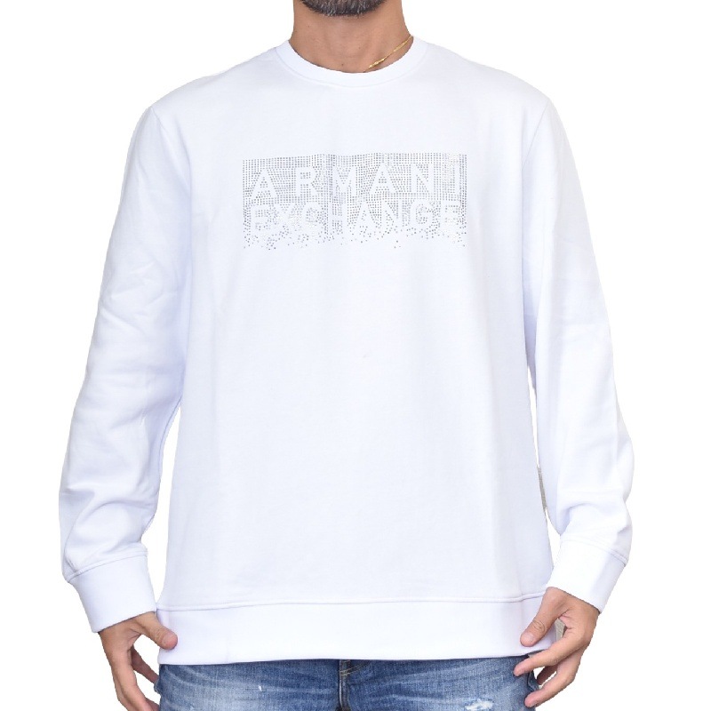 大きいサイズ メンズ アルマーニエクスチェンジ A X Armani Exchange クルーネック スウェットシャツ トレーナー ホワイト 白 スタッズ 裏起毛 Xl Xxl 大きいサイズのメンズ服専門店 Deff