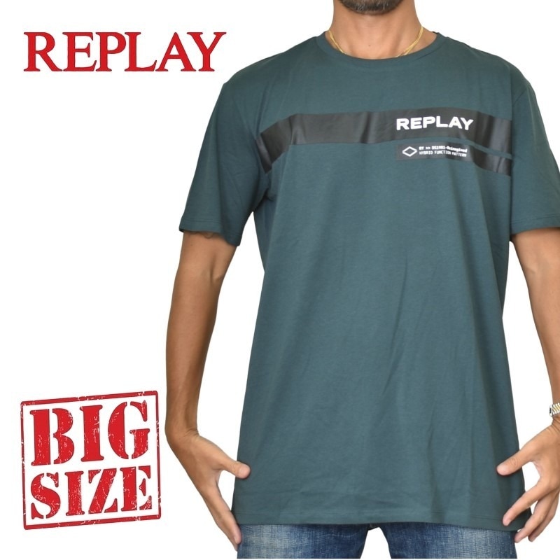 SALE】 大きいサイズ メンズ REPLAY リプレイ 半袖Tシャツ ロゴ刺繍