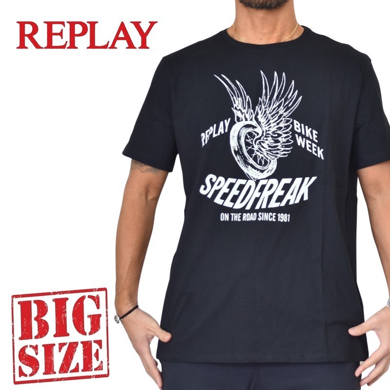 SALE】 大きいサイズ メンズ REPLAY リプレイ 半袖Tシャツ ロゴ