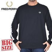 �礭�������� ��� FRED PERRY �ե�åɥڥ꡼ Ĺµ�ԥ���� ����T �ơ��ץ��� Taped Long Sleeve T-Shirt �� �֥�å� �ͥ��ӡ� XL XXL