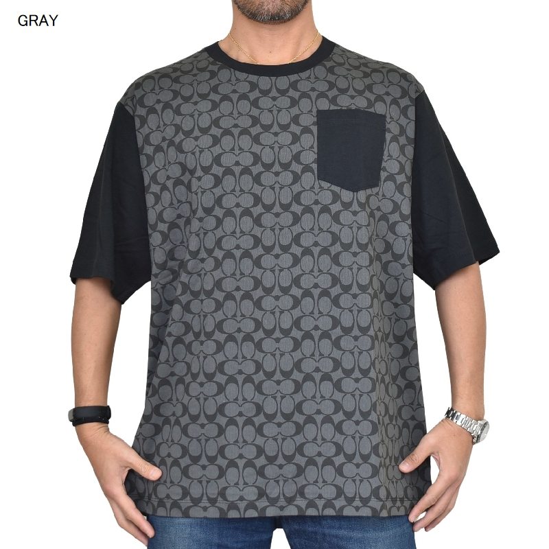 COACH ビッグTシャツ 大きいサイズ メンズ COACH コーチ 半袖Tシャツ 総柄 ポケット