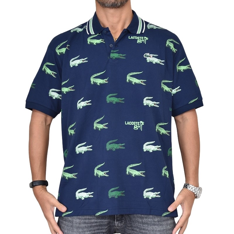 大きいサイズ メンズ LACOSTE ラコステ 総柄 ゴルフ ポロシャツ