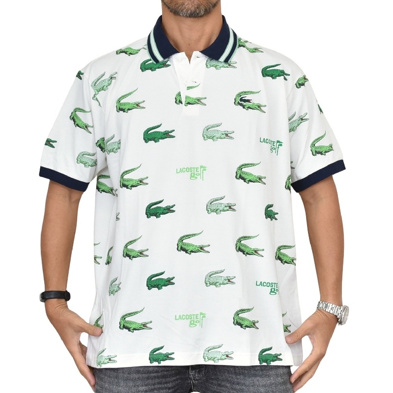 大きいサイズ メンズ LACOSTE ラコステ 総柄 ゴルフ ポロシャツ
