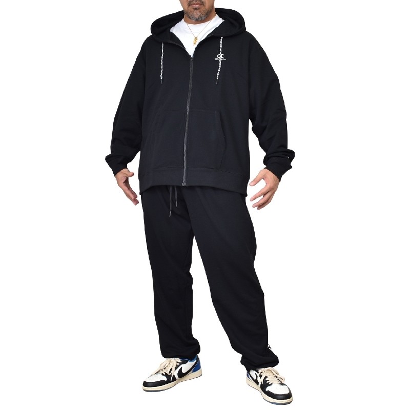 【新品】 3L ブラック セットアップ メンズ 大きいサイズ ジップアップ パーカー ジョガーパンツ ストレッチ 撥水加工 スウェット 大きいサイズ メンズ セットアップ プルオーバー パーカー 3L 4L 5L