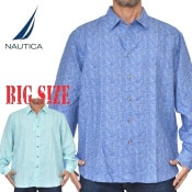 �礭�������� ��� NAUTICA �Ρ��ƥ��� �Ρ����� �� ��ͥ� Ĺµ����� ���� printed linen shirt XXL XXXL