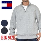 �礭����������� �ȥߡ��ҥ�ե����� TOMMY HILFIGER �����֥�˥å� �������� �ϡ��ե��å� �������������å� ���åȥ� Ĺµ �ȥåץ� �����֥��Ԥ� �ɽ� ���� ������ɥ��顼 Cable Knit Quarter-Zip Sweater XXL